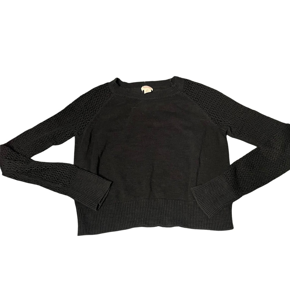 Mossimo Supply Co Womens Black Crochet Shoulder Long Sleeve Knit Sweater Small